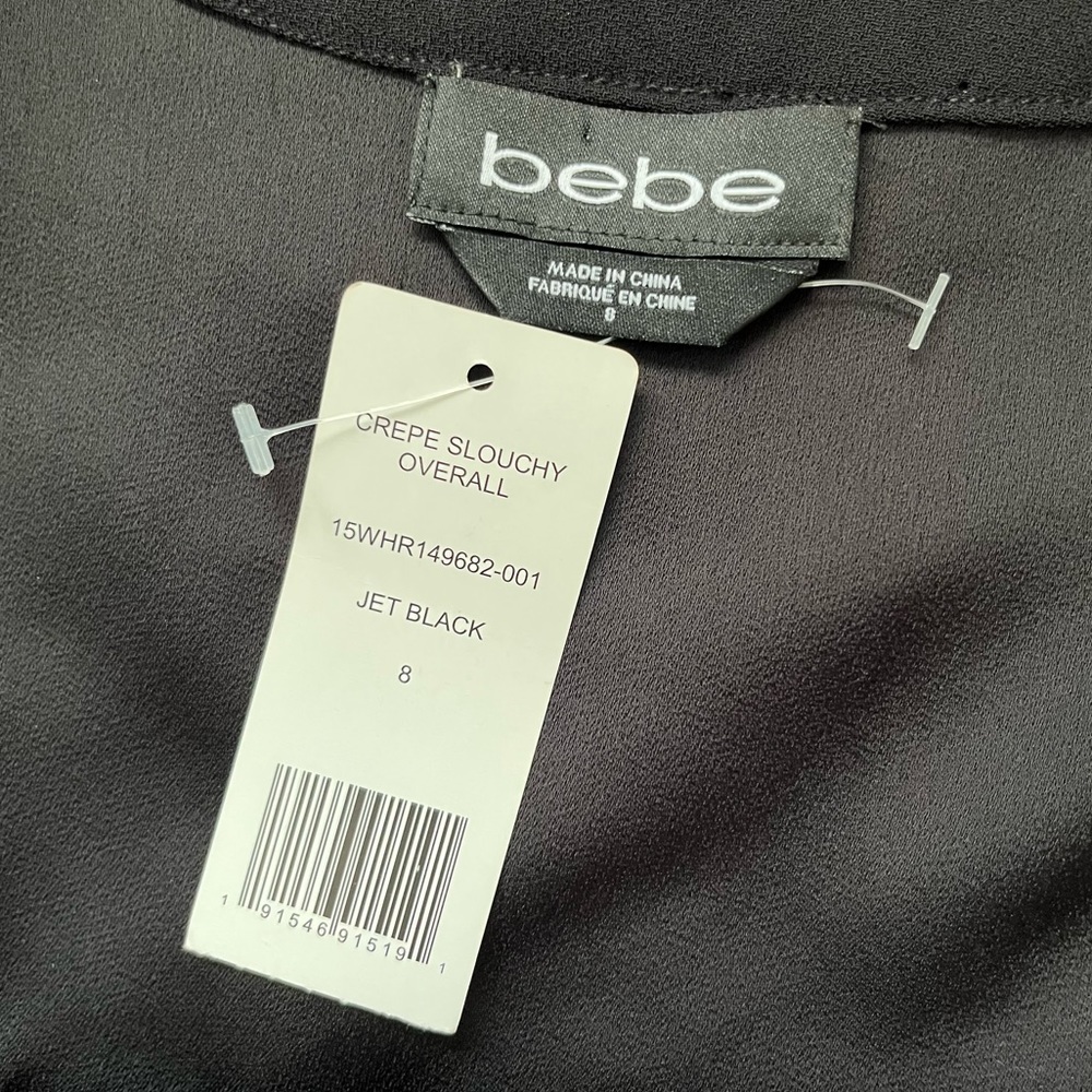 BEBE Crepe Slouchy Overalls Jumpsuit - Jet Black - Picture 7 of 9